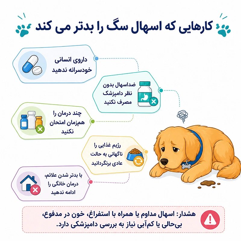 چیزهایی که اسهال سگ را بدتر می‌کنند