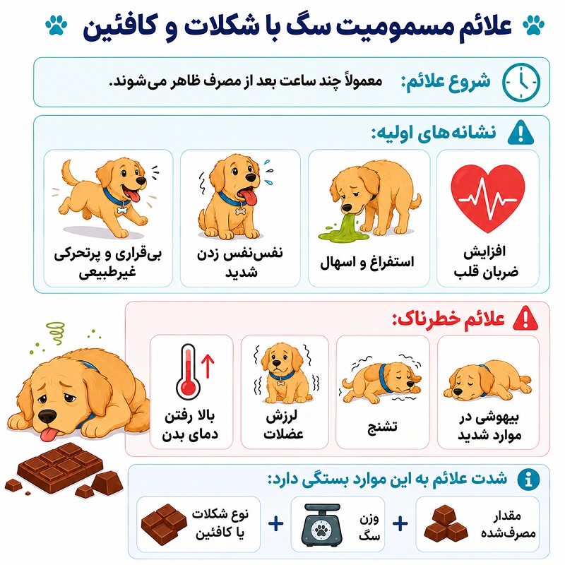 علائم مسمومیت با شکلات یا کافئین در سگ