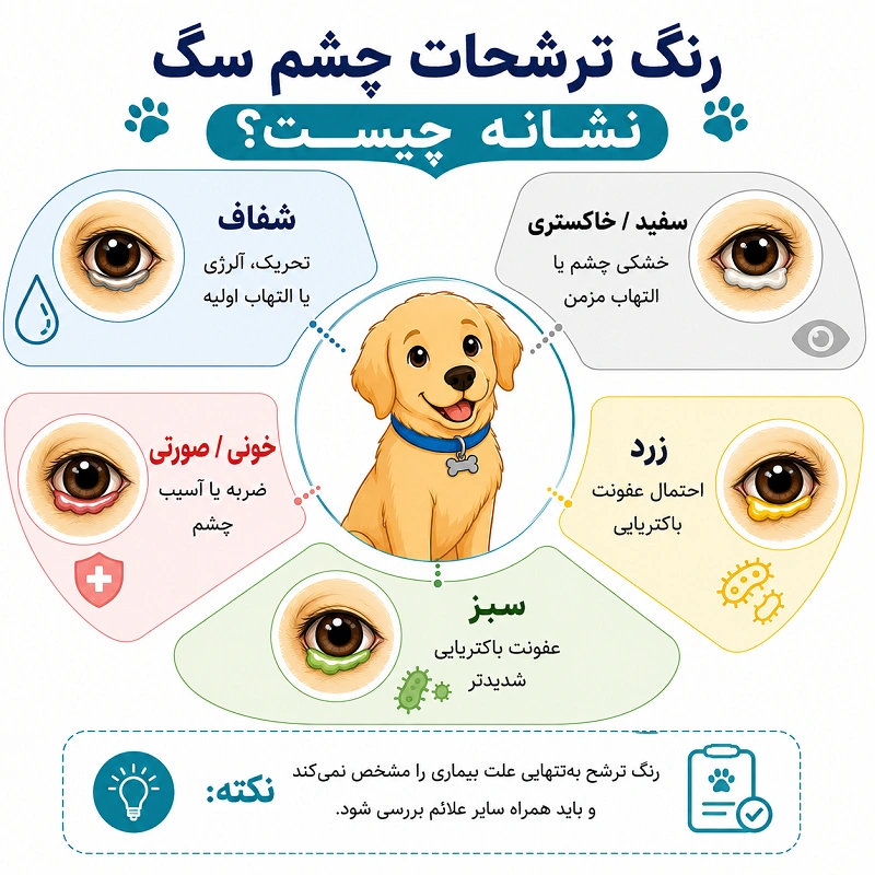رنگ  ترشحات چشم سگ‌ها نشان‌دهنده چیست؟