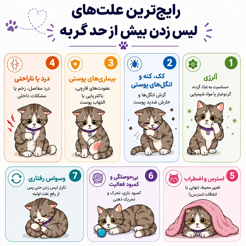 رایج ترین علت های لیس زدن بیش از حد گربه